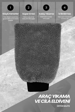 DAT35 zmirGlove Gri Mikrofiber Oto Yıkama Eldiveni Kaporta Araba Detay Temizl...