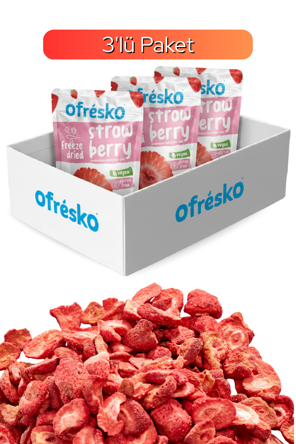 Ofrésko Çilek Kuru Meyve Cipsi Freeze Dry 3'lü Paket