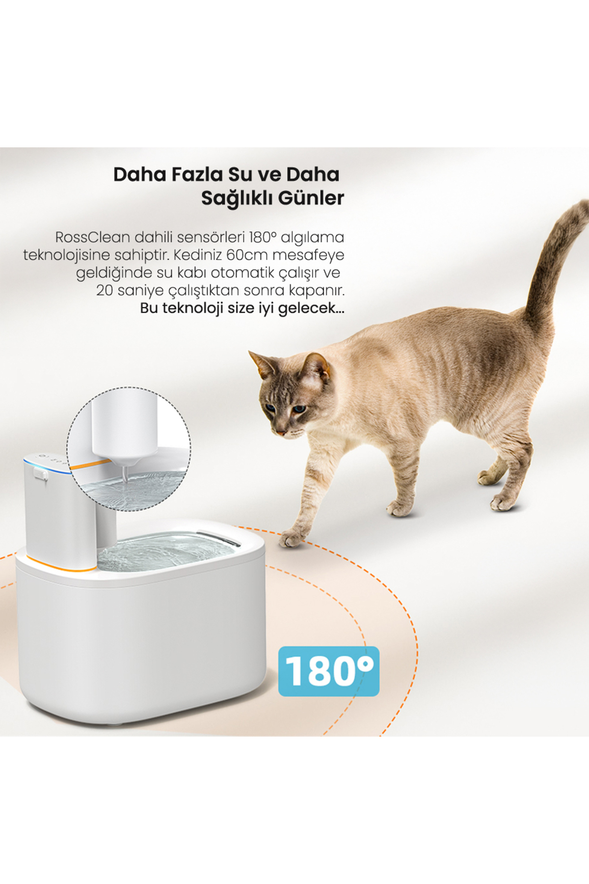 RossClean Kablosuz -Sensörlü-4L Ultra Sessiz-60gün Kullanım-App Uygulamalı Kedi Köpek Akıllı Su Kabı fotoğrafı 3 (önizleme)