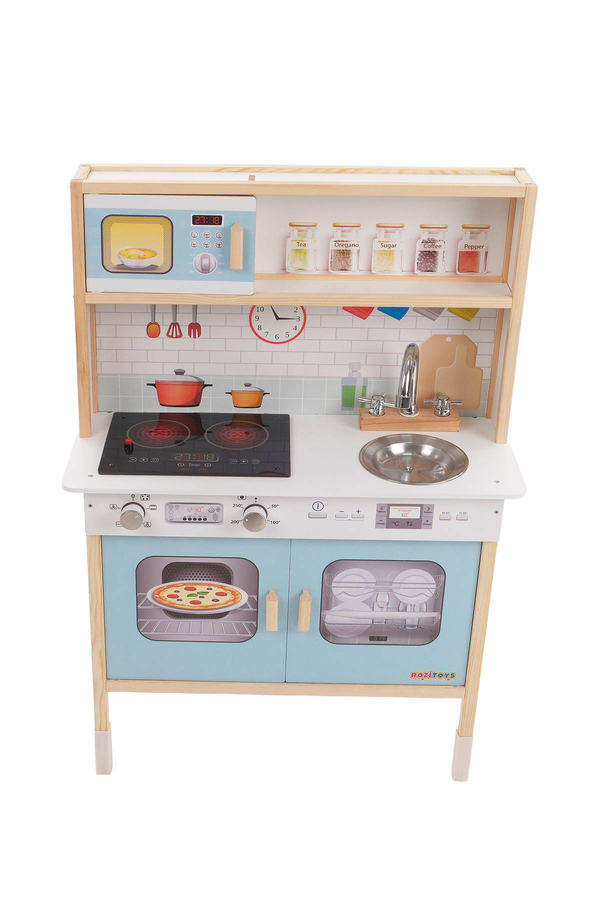 ROZİTOYS Ahşap Oyuncak Mutfak Montessori Led Ocaklı Mutfak, Çocuk Mutfağı, Hediye Halı DBG102 fotoğrafı 7 (önizleme)