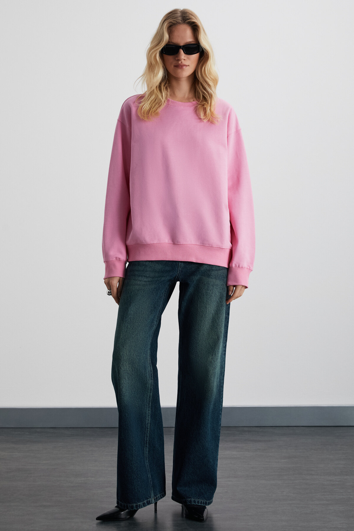 GRIMELANGE  Karıus Kadın Organik Pamuklu Içi Polarlı Oversize Yuvarlak Yakalı Pembe Sweatshirt - Görsel 2