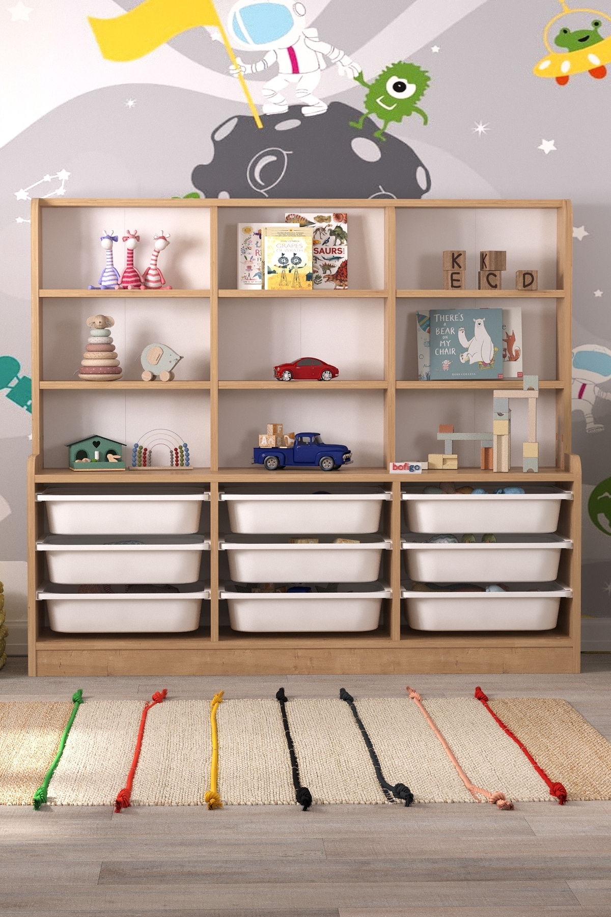 Bofigo 9 Sepetli 9 Raflı Dolap Çok Amaçlı Dolap Oyuncak Dolabı Almina Safir Meşe fotoğrafı 2 (önizleme)