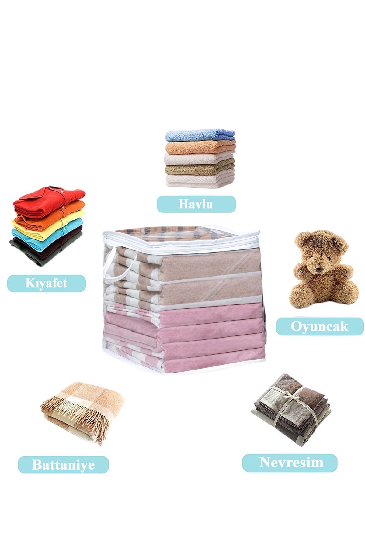Mikasso 3 Adet Mini Şeffaf Hurç Havlu Giysi Iç Çamaşırı Düzenleyici Saklama Çantası 25x25cm Tela 25 x 25 Gri fotoğrafı 3 (önizleme)