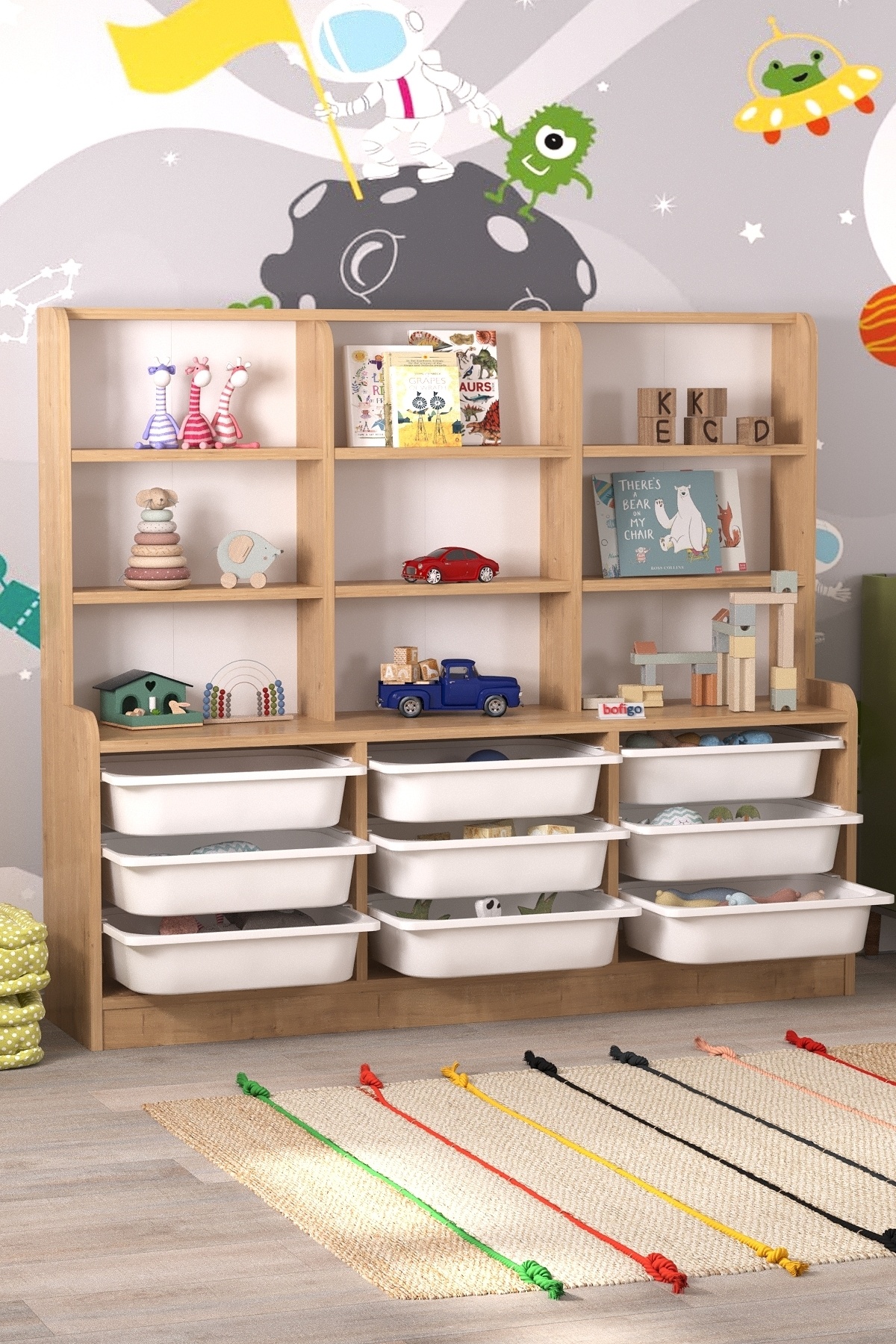 Bofigo 9 Sepetli 9 Raflı Dolap Çok Amaçlı Dolap Oyuncak Dolabı Almina Safir Meşe fotoğrafı 3 (önizleme)