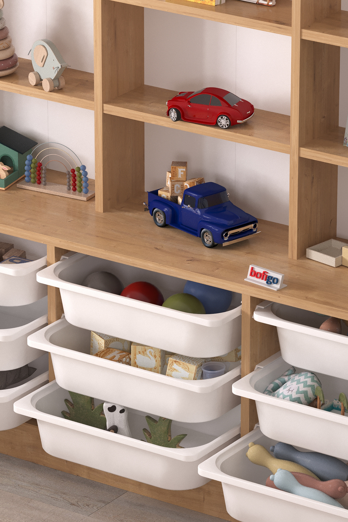 Bofigo 9 Sepetli 9 Raflı Dolap Çok Amaçlı Dolap Oyuncak Dolabı Almina Safir Meşe fotoğrafı 4 (önizleme)