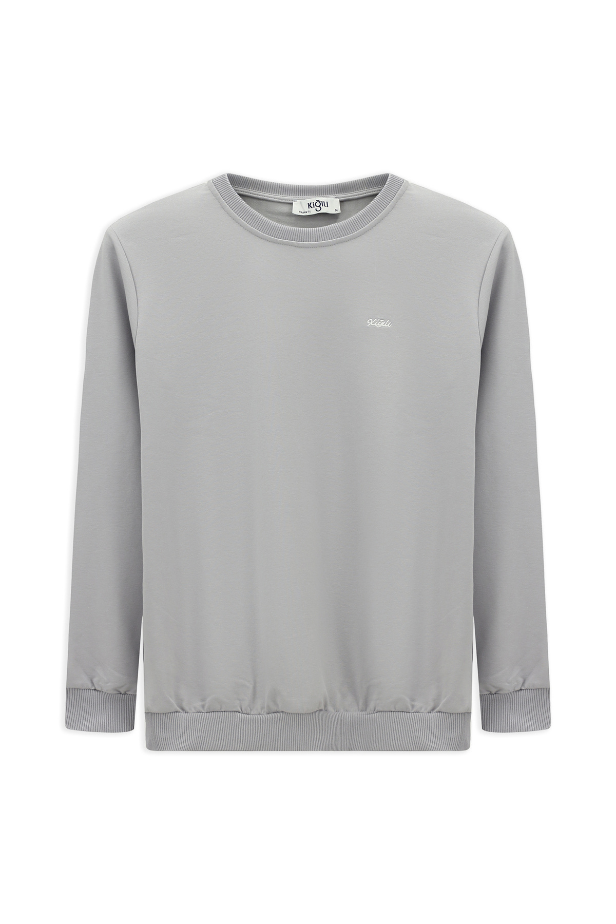 Kiğılı  Bisiklet Yaka Regular Fit Nakışlı Basic İnce Sweatshirt - Görsel 7