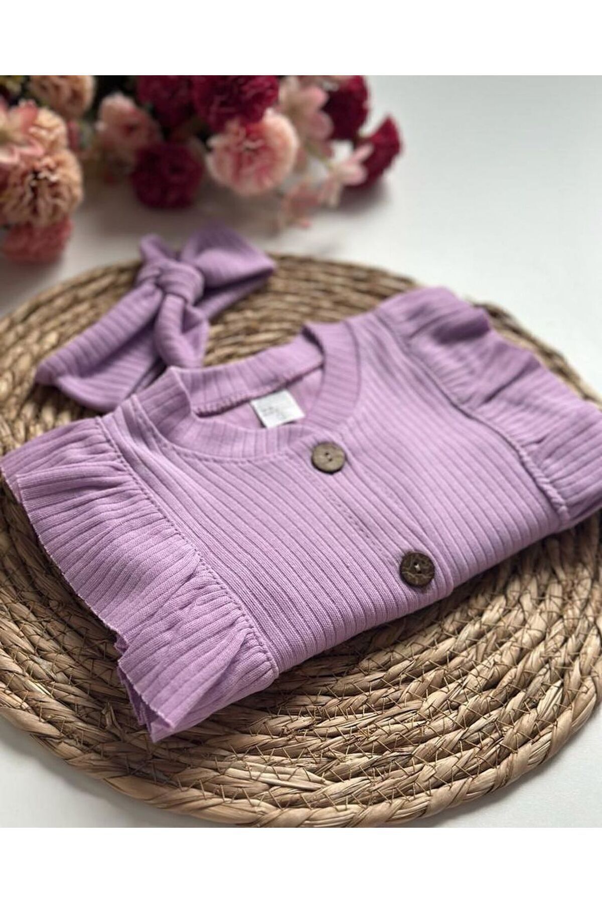 MBK GARDEN Fırfırlı Ribana Mevsimlik Bebek Tulum - Bandanalı Yenidoğan/3/6/9 Ay fotoğrafı 5 (önizleme)