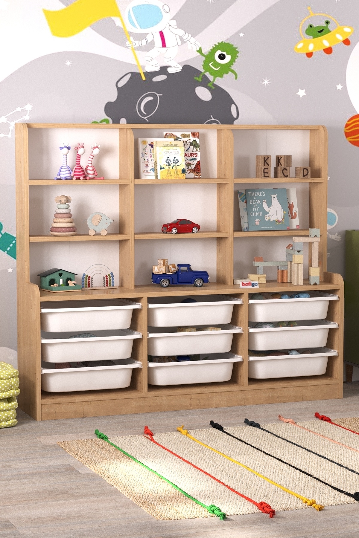 Bofigo 9 Sepetli 9 Raflı Dolap Çok Amaçlı Dolap Oyuncak Dolabı Almina Safir Meşe fotoğrafı 5 (önizleme)