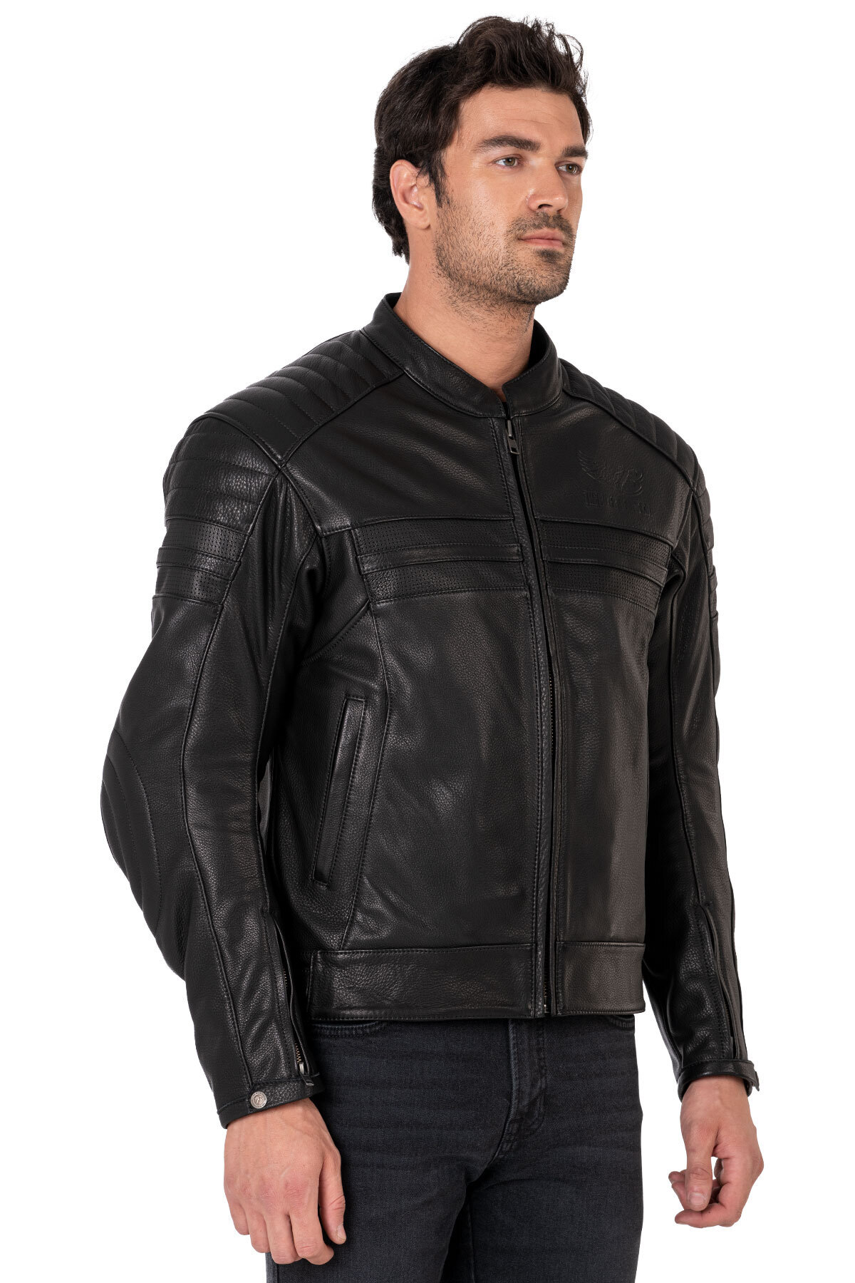 The Biker Jeans Retro Black Korumalı Motosiklet Deri Montu Erkek