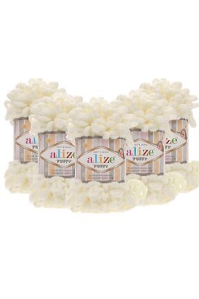 Alize ( 5 Adet ) El Örgü Ipliği Puffy 62 5'li Paket - 62 Açık Krem - 100 Gr. ...