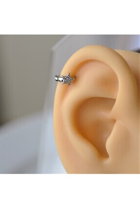 Heppii Gümüş Renk Cerrahi Çelik Yıldız Modelli Halka Tragus Piercing Helix Lo...