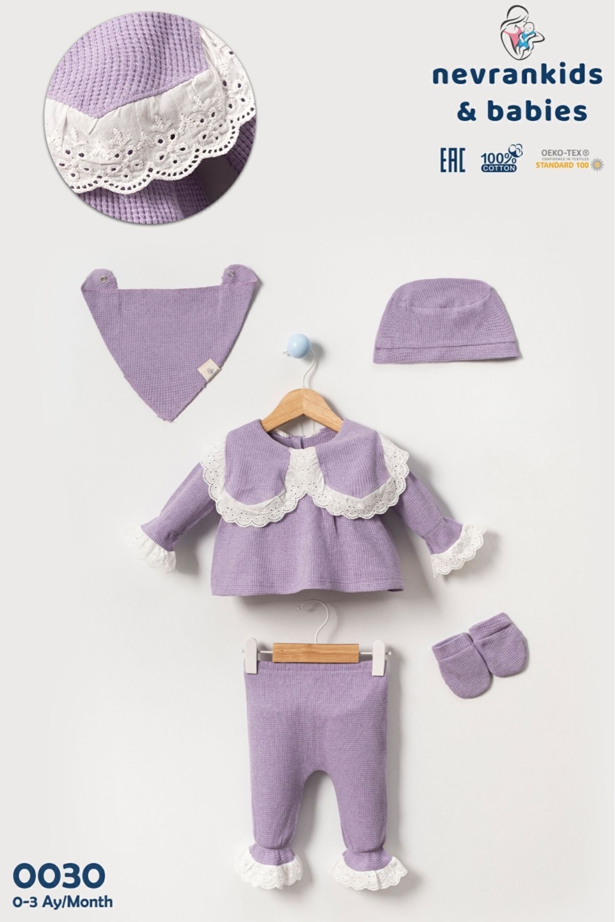 nevrankids Kız Bebek Fistolu Hastane Çıkışı 5'Li Yeni Doğan Seti 0-3 Ay