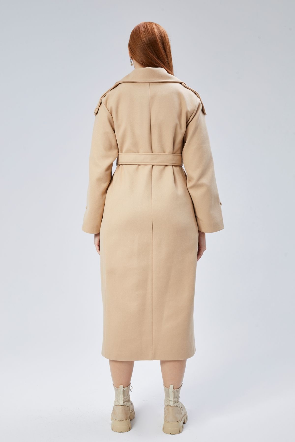 Bolivente  Camel Regular Apolet Detaylı Kruvaze Kaşe Kaban - Görsel 7