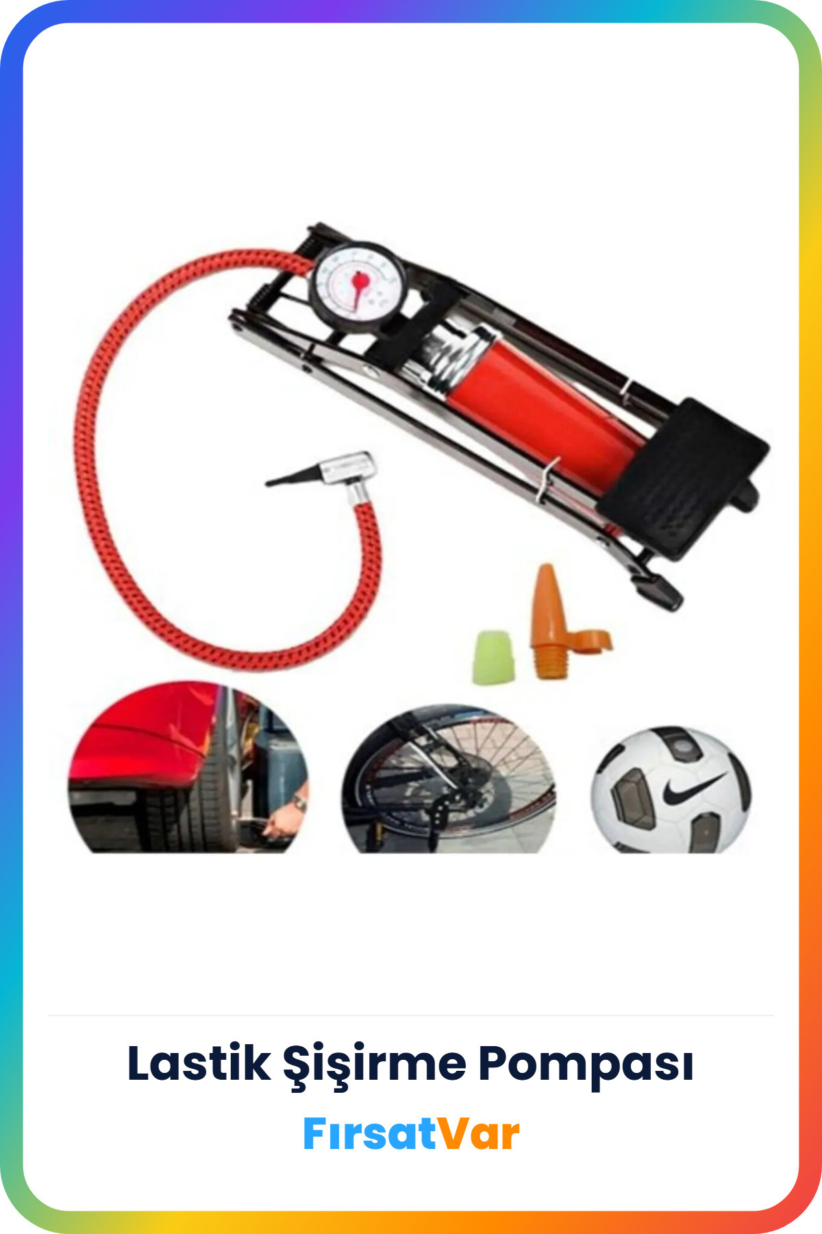 FırsatVar Oto Araç Kompresör Manuel Pompa Motosiklet Lastik Teker Şişirme Ayak Pompası Göstergeli