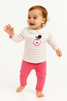 Divonette Kız Çocuk Elmalı Pembe Alt Üst Takım - Kız Çocuk Giyim