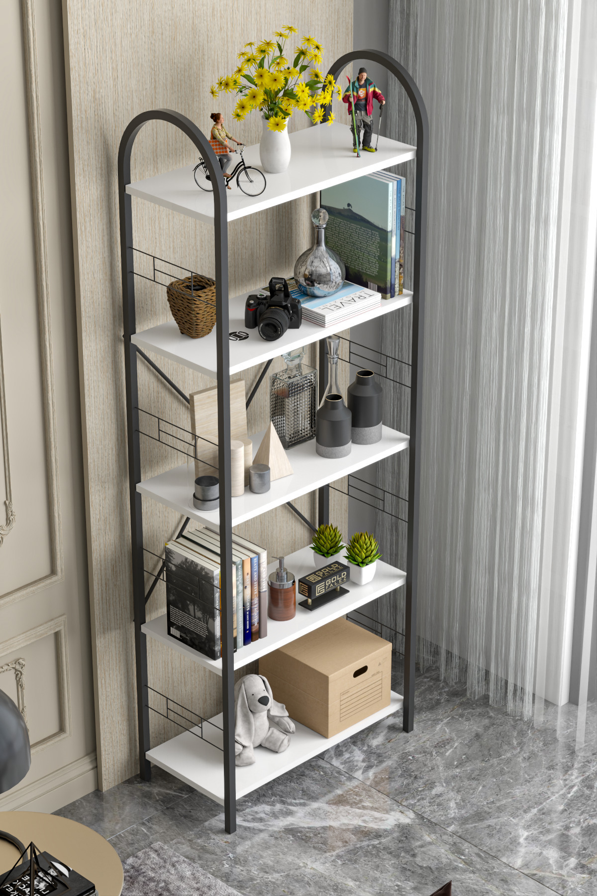 Goldfalez Metal Kitaplık Beyaz 180 cm