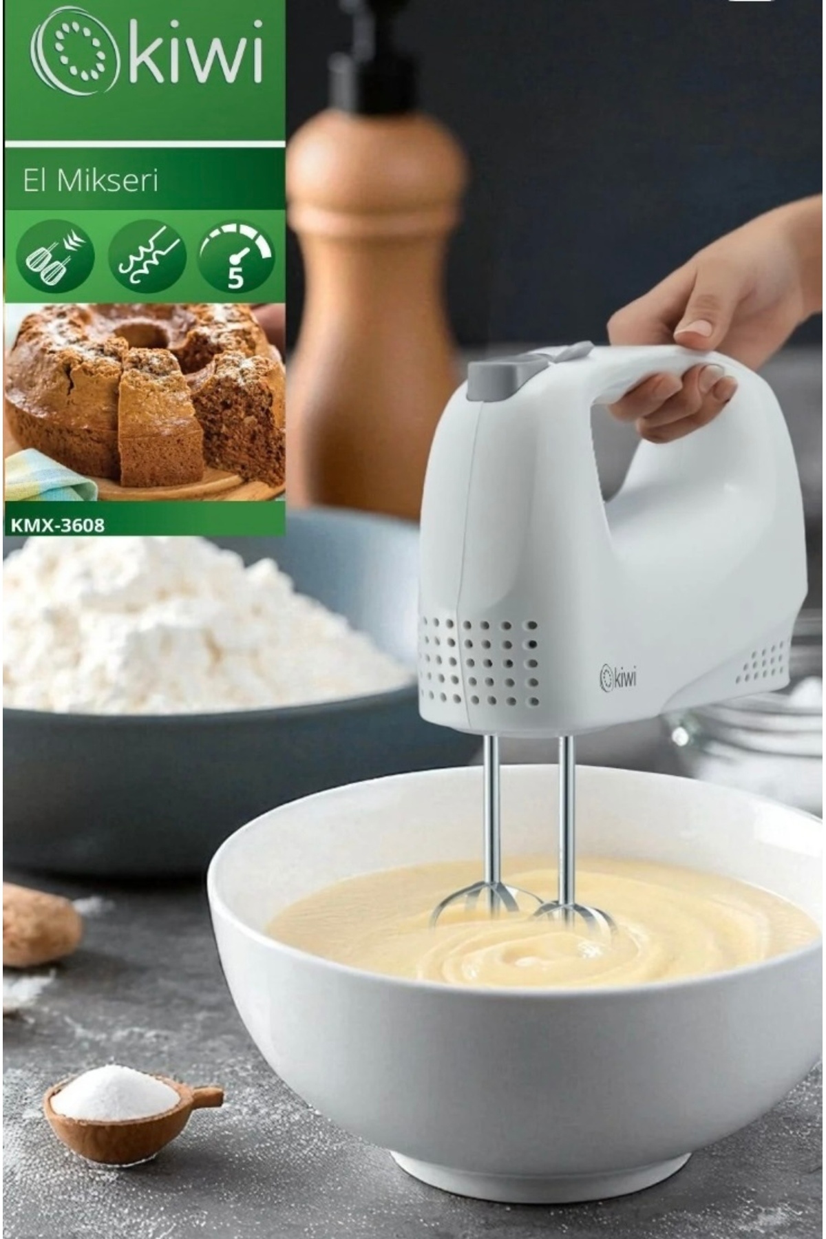Kivi El Mikseri | 5 Kademeli Hız | Çırpıcı ve Hamur Yoğurma Aparatlı