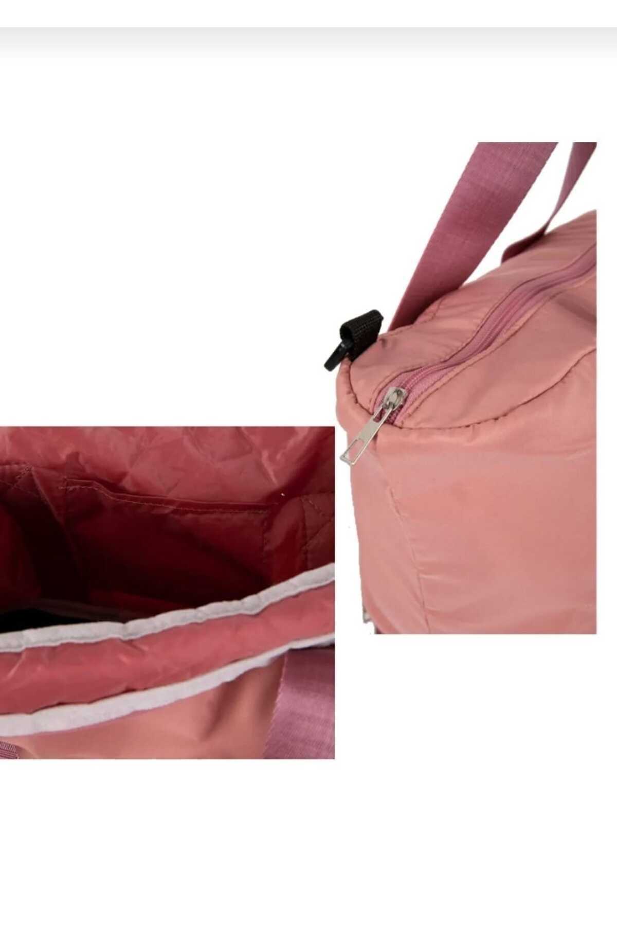 Do Tebe  Paraşüt Kumaş Ayakkabı Bölmeli Yazlık/Kışlık Pembe Kadın Spor/Fitness Anne Bebek Seyahat Çantası - Görsel 8