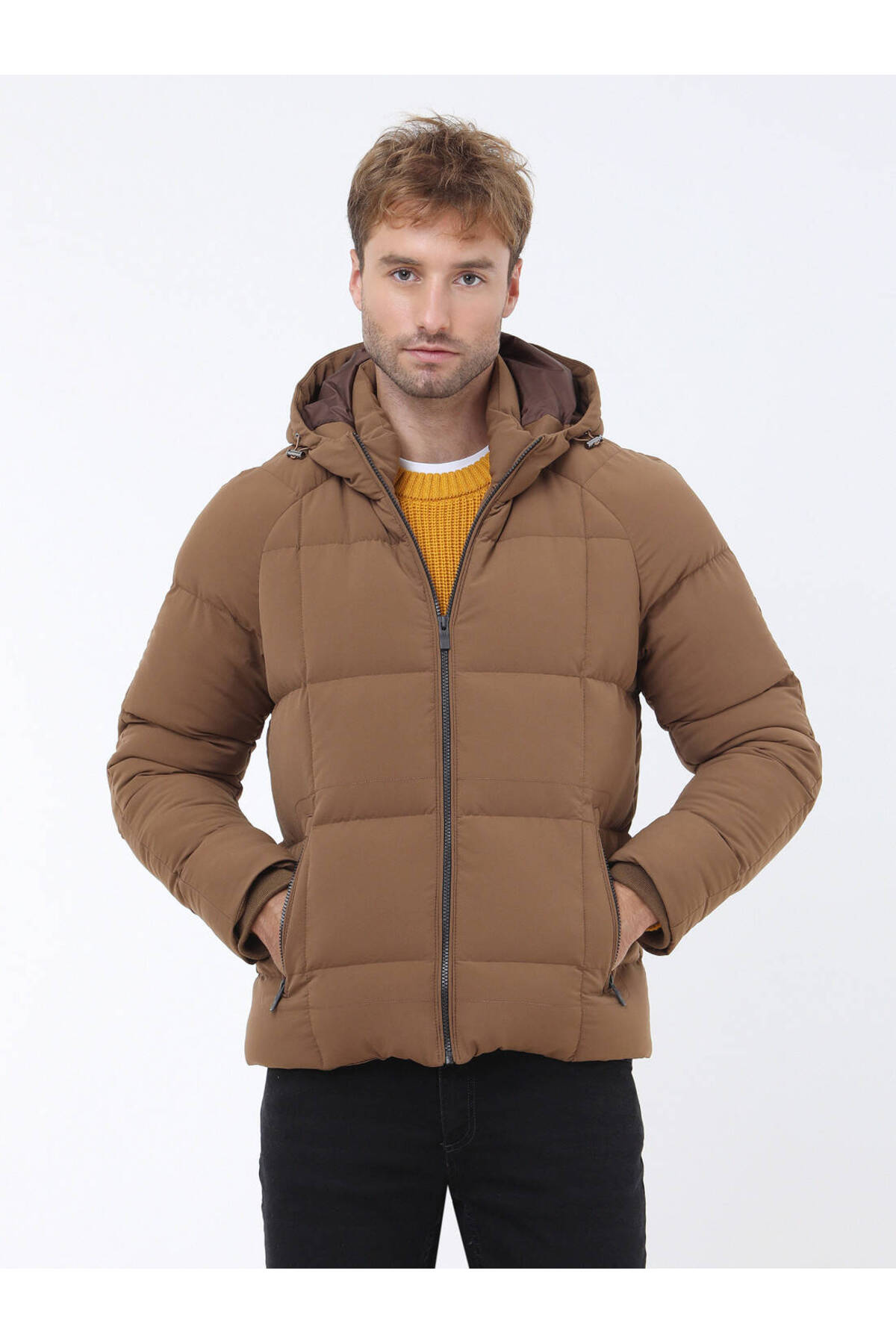 پالتو بافتنی کلاه‌دار معمولی Cinnamon