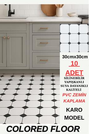 Renkli Duvarlar 30cm x 30cm 10 Adet Yapışkanlı Karo Floor Pvc Panel Yer Zemin...