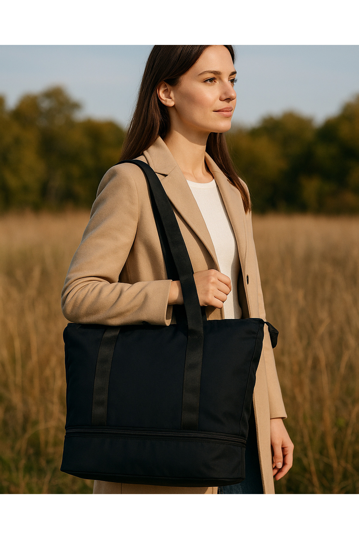 Do Tebe Paraşüt Kumaş Ayakkabı Bölmeli Yazlık/Kışlık Siyah Kadın Spor/Fitness Anne Bebek Seyahat Çantası