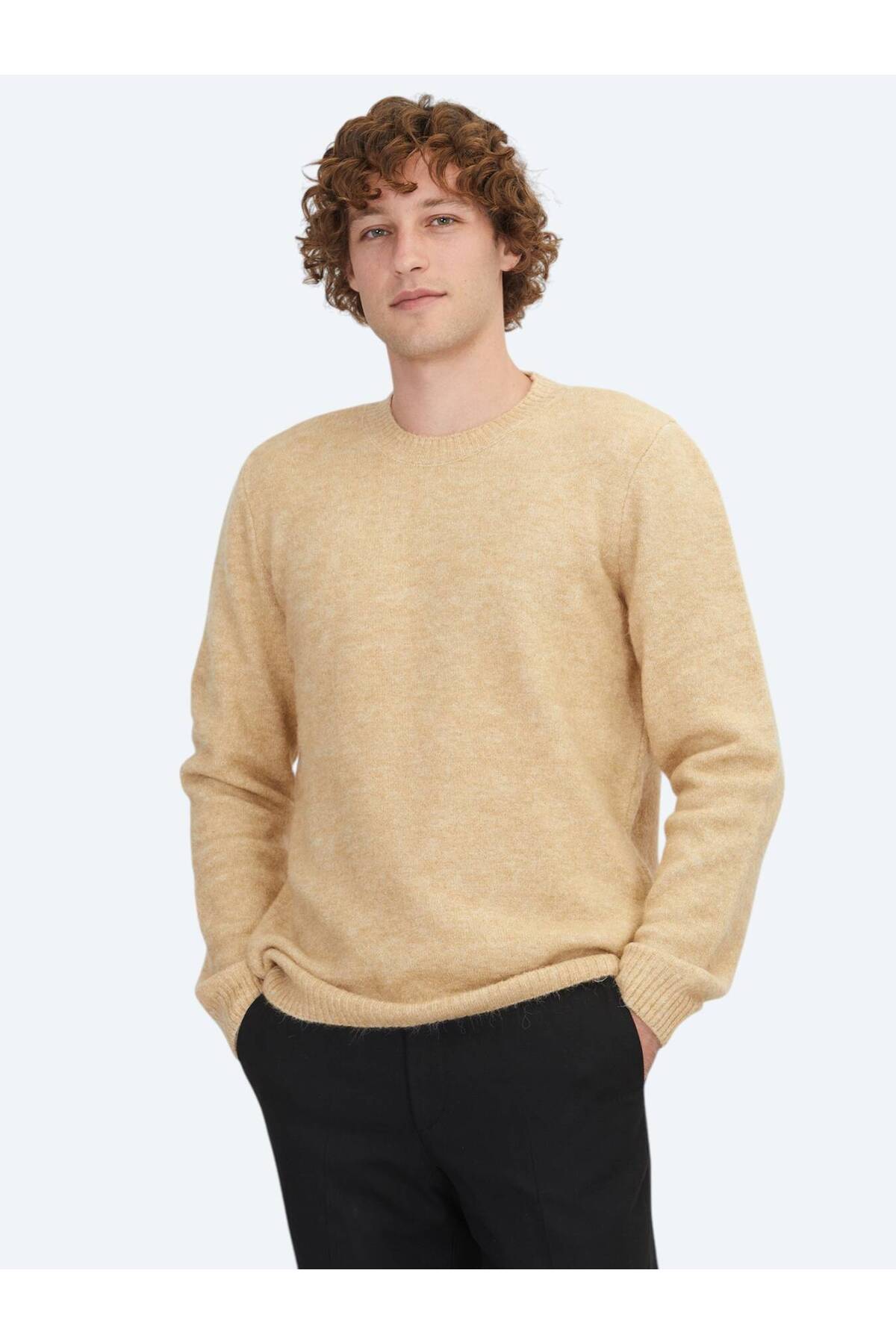 ژاکت بافتنی پشمی ژاکارد یقه گرد طرح شتری Kip