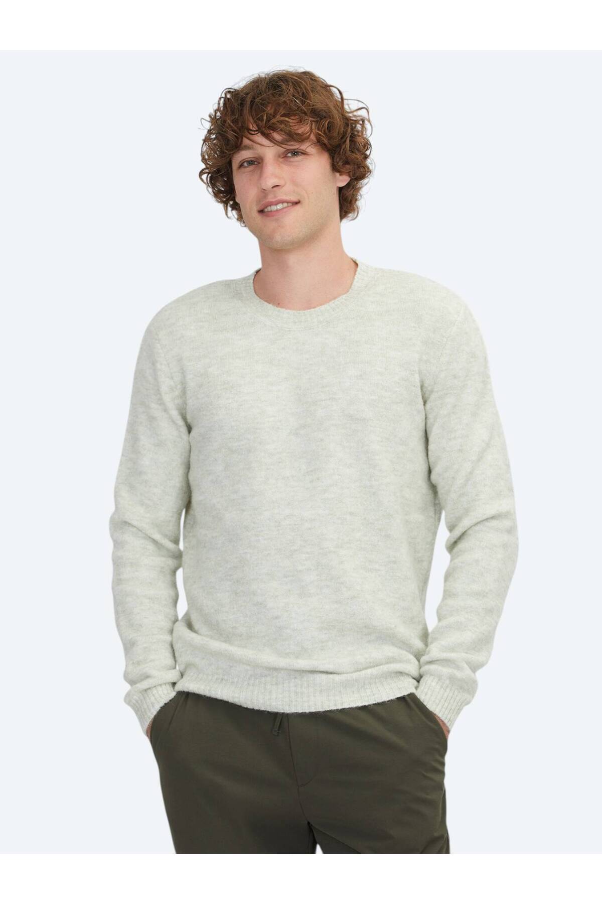 ژاکت بافتنی پشمی ترکیبی ژاکارد یقه گرد نعنایی Kip