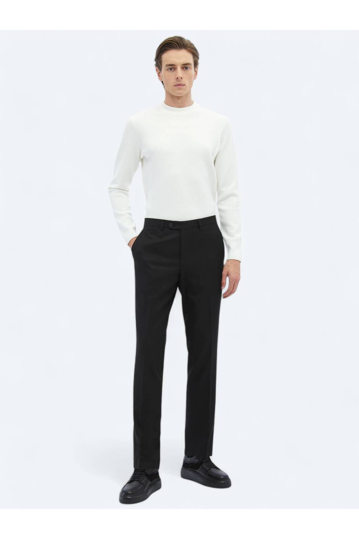 Black Plain Weave Fitted Fit Classic Trousers