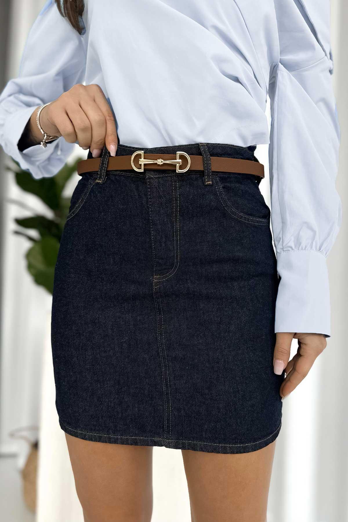 Mine Tan Butik Námořnická modrá krátká džínová sukně