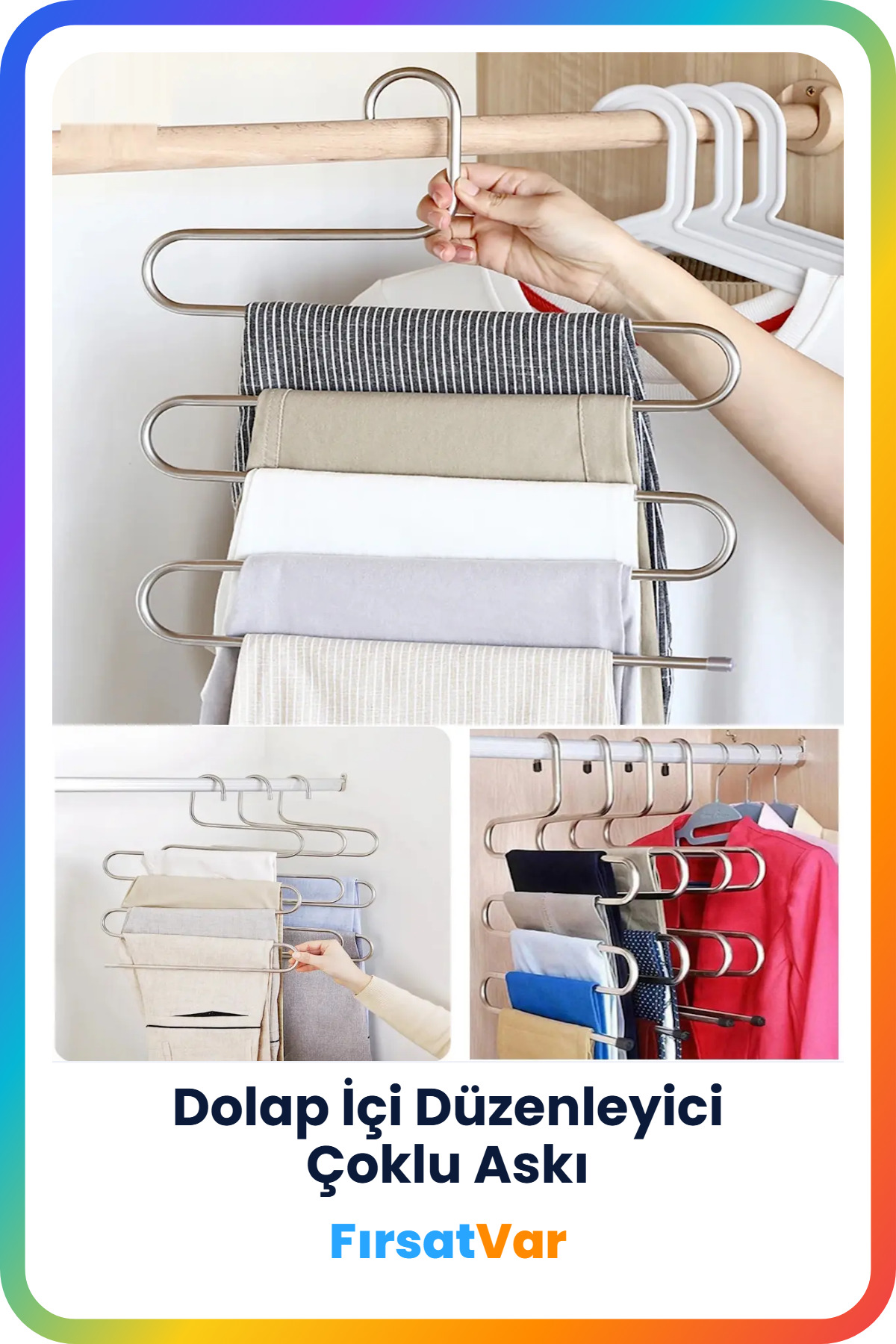 5-Tier Wardrobe Metal Pants Pajama Hanger Interior Organizer Hanger Scarf Shawl Organizer Hanger 3pcs