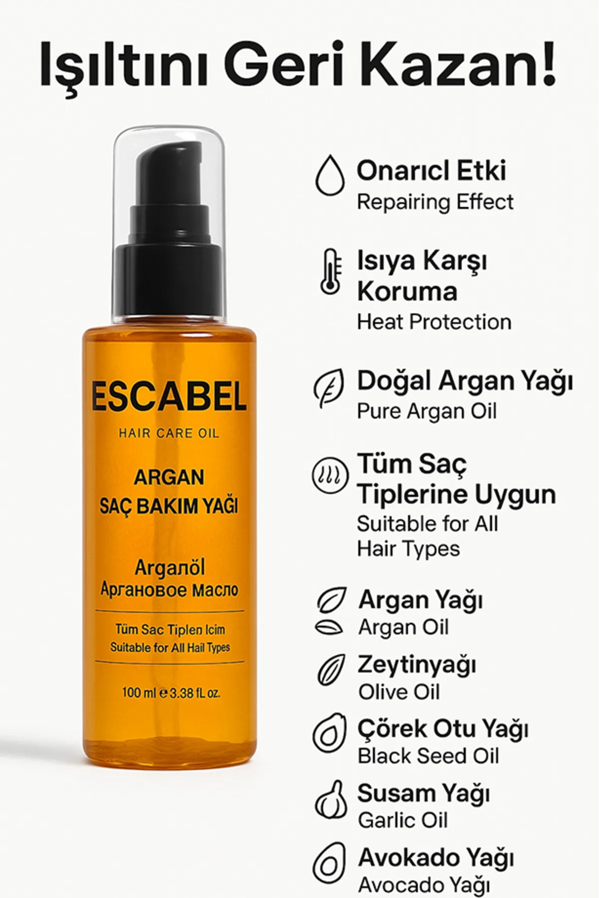 ARGAN SAÇ BAKIM YAĞI 100 ML — تصویر 2 از 3