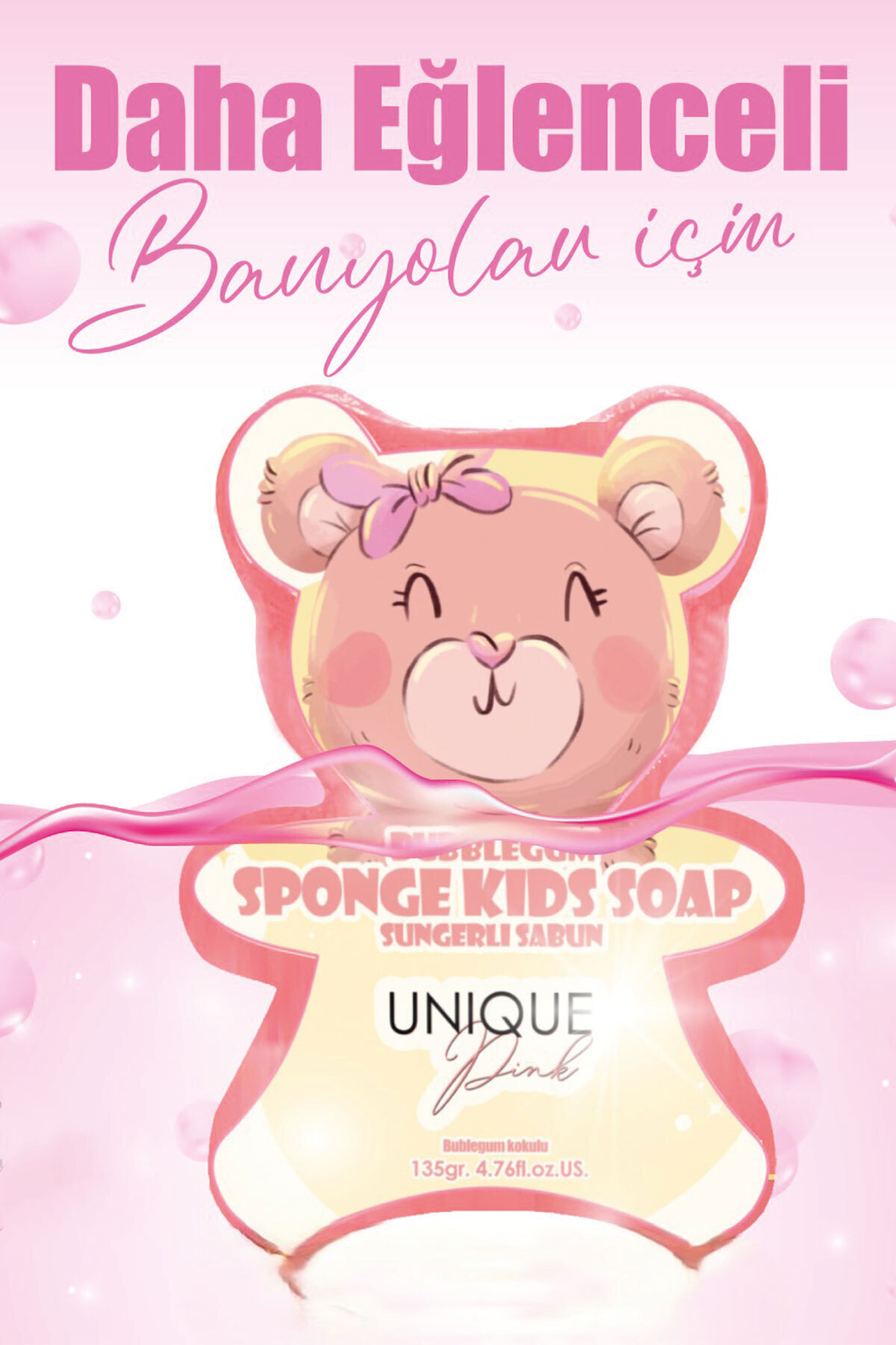 Unique Pink Nemlendirici ve Bubblegum Kokulu Pembe Süngerli Çocuk Sabunu 135gr. fotoğrafı 2 (önizleme)