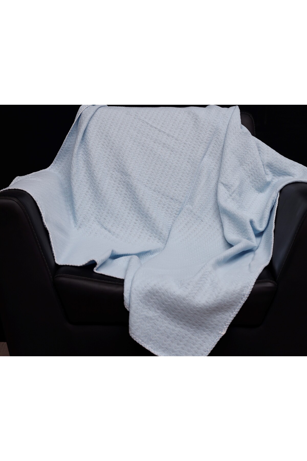 MoonBaby Organik Örgü Desen Bebek Pikesi & %100 Pamuklu 105 X 105 Bebek Battaniyesi - Mavi fotoğrafı 4 (önizleme)