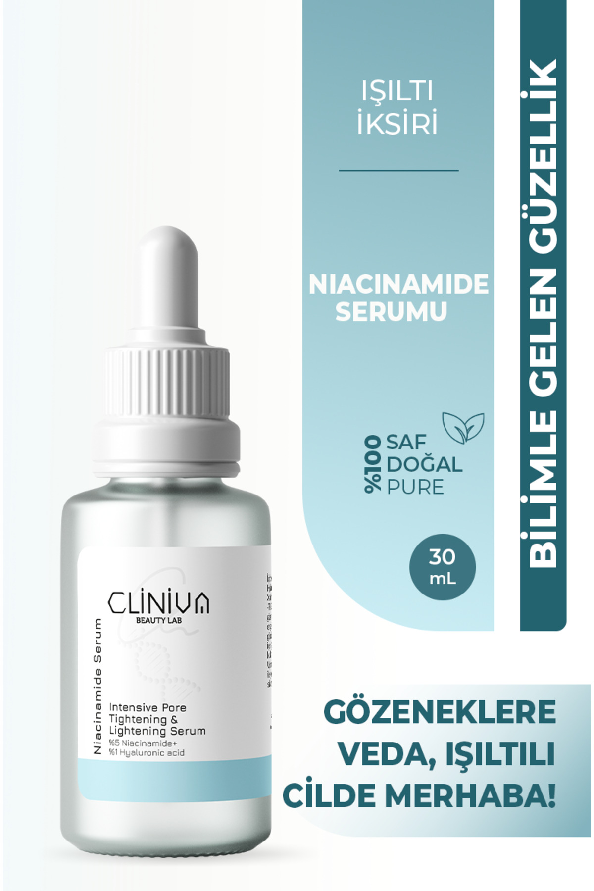 Işıltı İksiri – Niacinamide Serum %1 Hyalüronik Asit 30 ml | Gözenek Sıkılaştırıcı & Aydınlatıcı