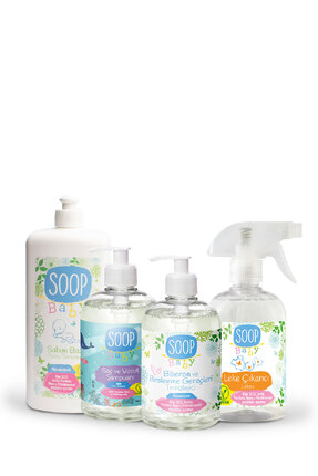 SOOP %100 Doğal Bebekli Ev Temizlik Seti 4'lü Leke Çıkarıcı Biberon & Yüzey T...