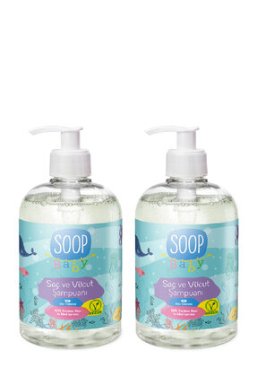 SOOP %100 Doğal Bebek ve Çocuk Şampuanı 2x500 mL Göz Yakmayan, Saç & Vücut
