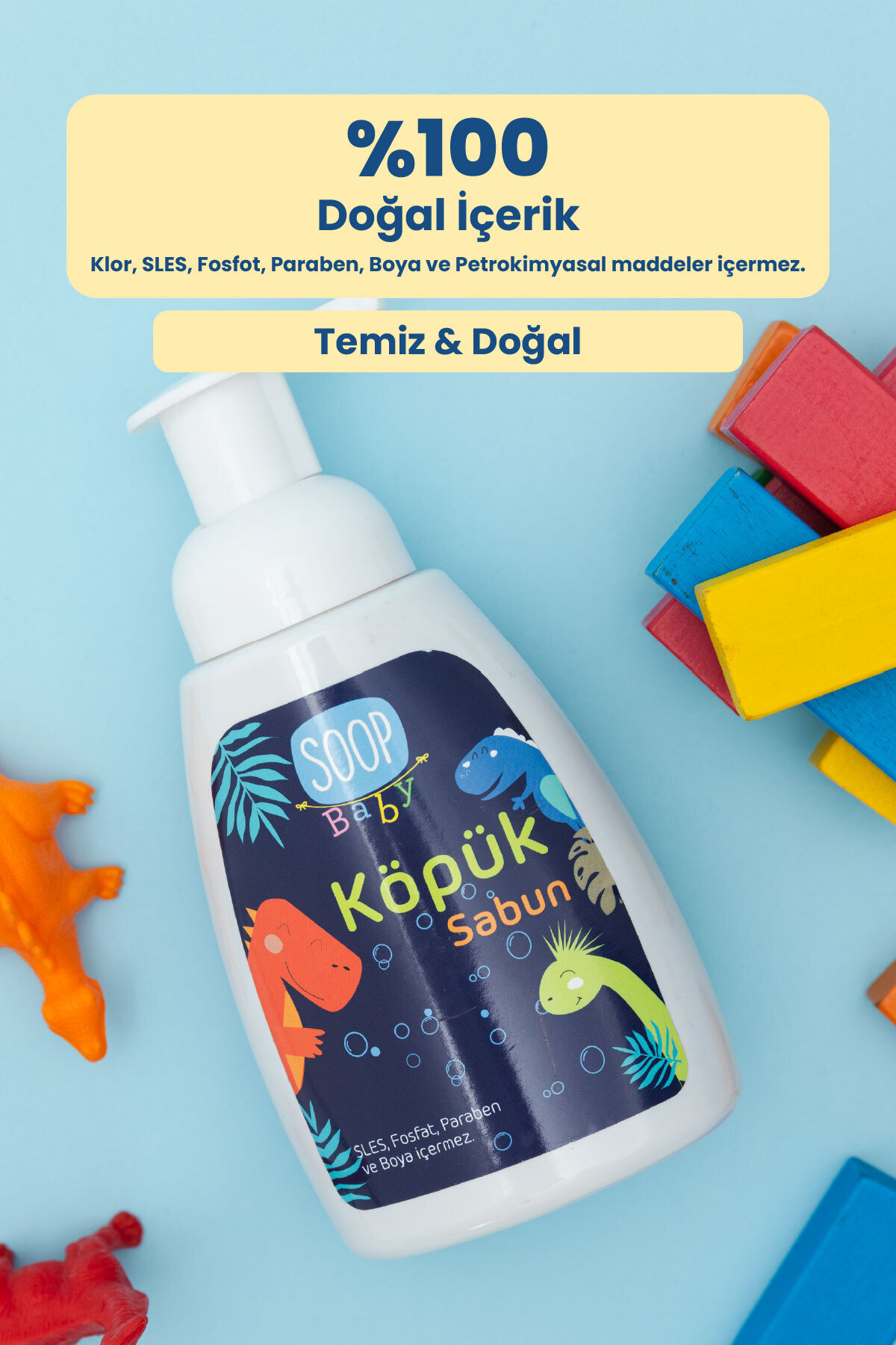 SOOP %100 Doğal Çocuk Köpük Sabun Dinozor 2x300 mL Pudra Kokulu Bitkisel Hipoalerjenik fotoğrafı 3 (önizleme)