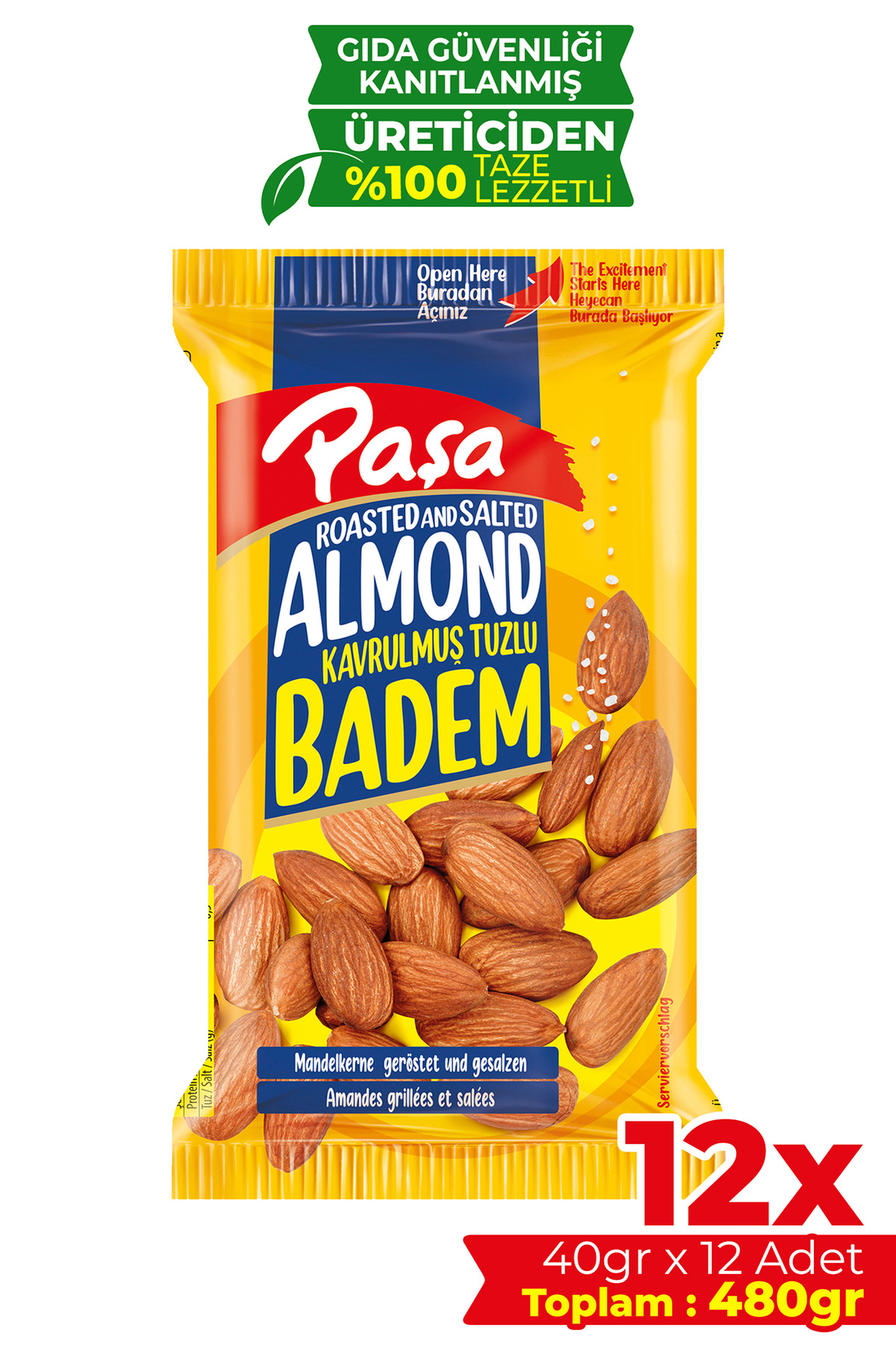 Paşa Kuruyemiş Kavrulmuş Badem 40 gr X 12 Adet (480 GR)