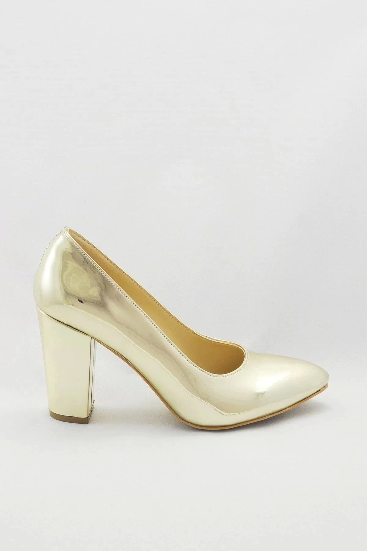 Kadın Moda Şık Gold Klasik Topuklu Ayakkabı Topuklu Düğün Nişan Gece Abiye Ayakkabı