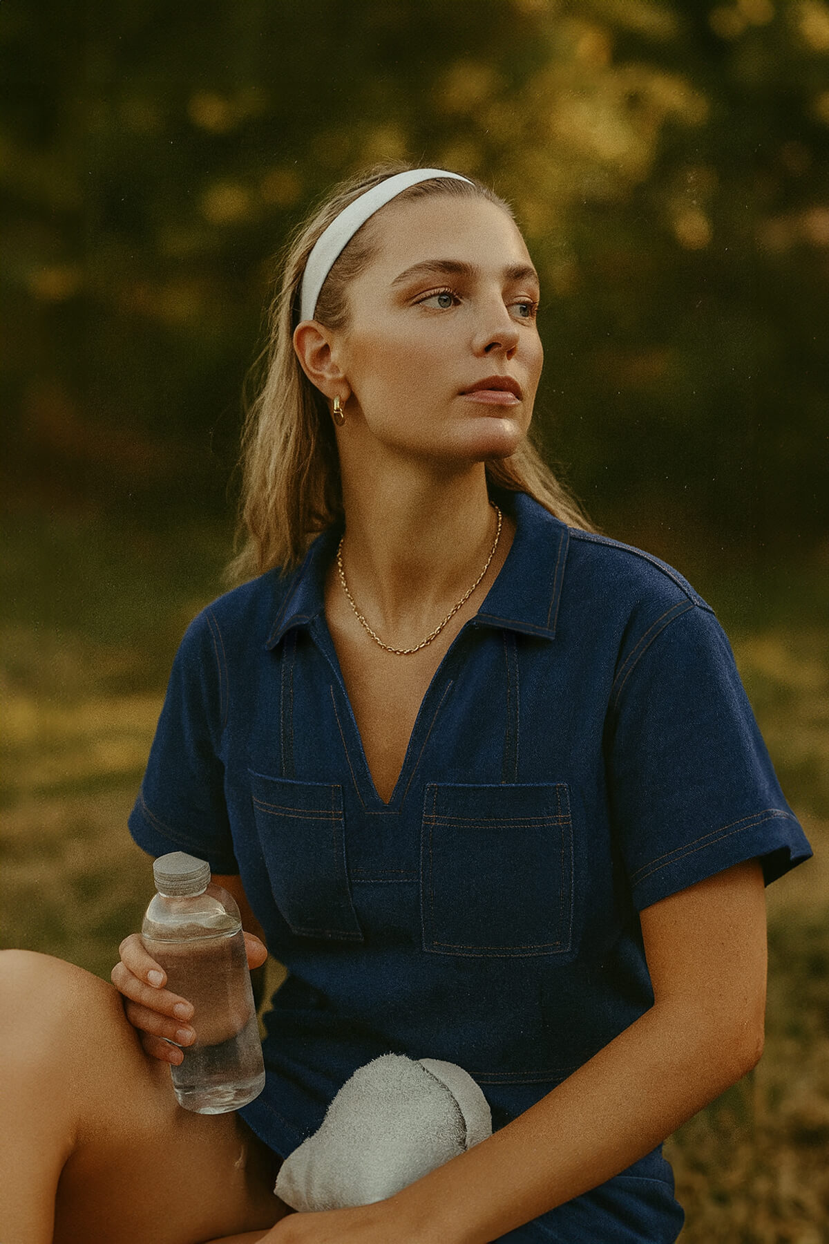 Women's Comfortable Fit Navy Blue Jean Shirt with Pocket