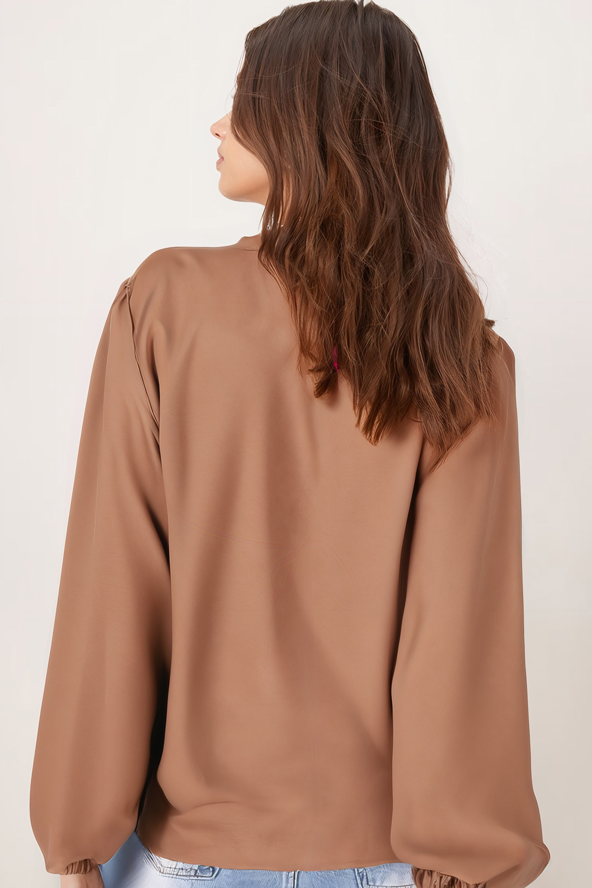 armonika  Kadın Camel Yakası Bağlamalı Kolu Lastikli Bluz ARM-25K001096 - Görsel 5