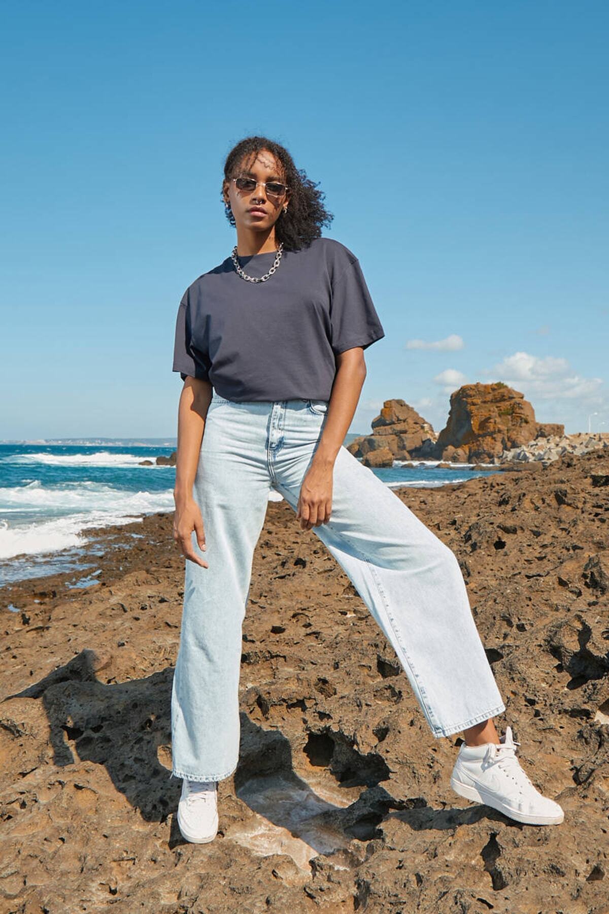 BANNY JEANS  Kadın Buz Mavi Bol Paça Uzun Jean Pantolon - Görsel 3