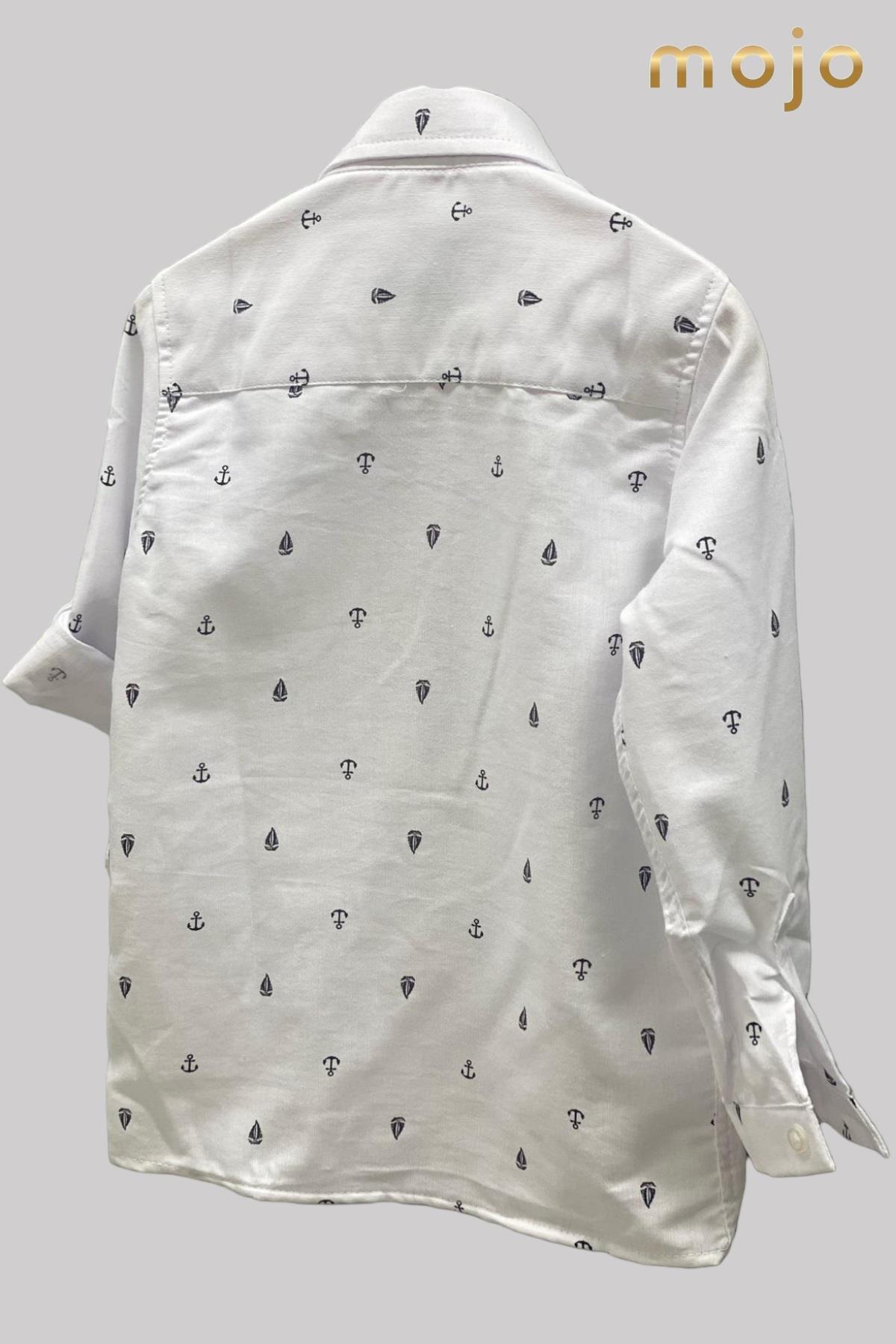 Woorage Erkek Bebek 1-5 Yaş Desenli Katlamalı Kol Gömlek 4015 Beyaz fotoğrafı 2 (önizleme)