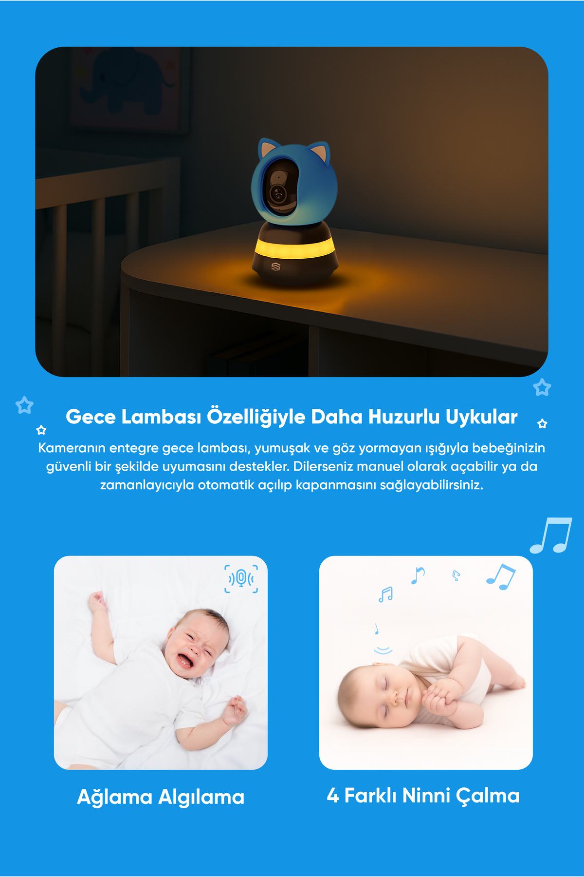 Şımart Akıllı Bebek Kamerası, Ağlama ve Hareket Algılama, Çift Yönlü Sesli İletişim fotoğrafı 5 (önizleme)