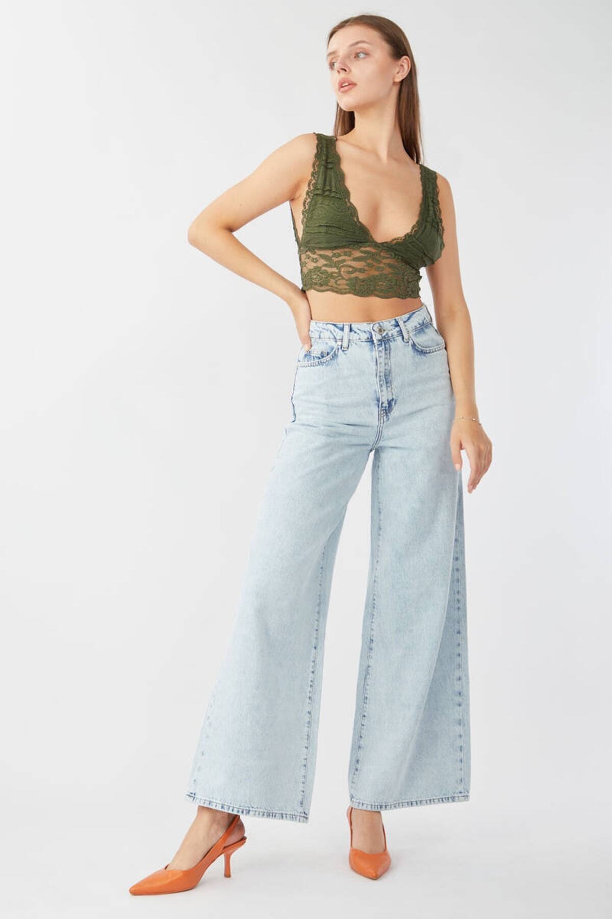 BANNY JEANS  Kadın Buz Mavi Bol Paça Uzun Jean Pantolon - Görsel 4