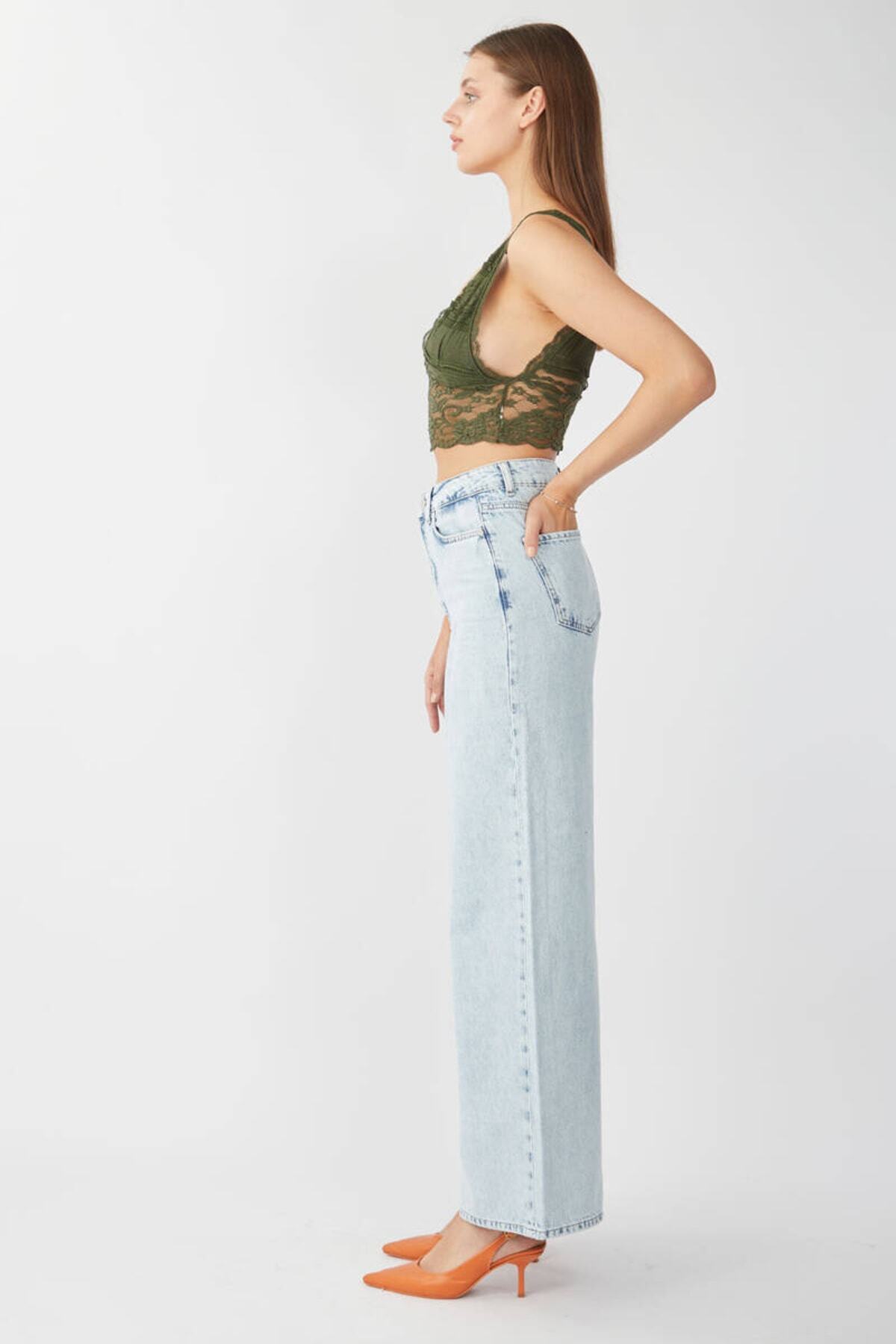 BANNY JEANS  Kadın Buz Mavi Bol Paça Uzun Jean Pantolon - Görsel 5