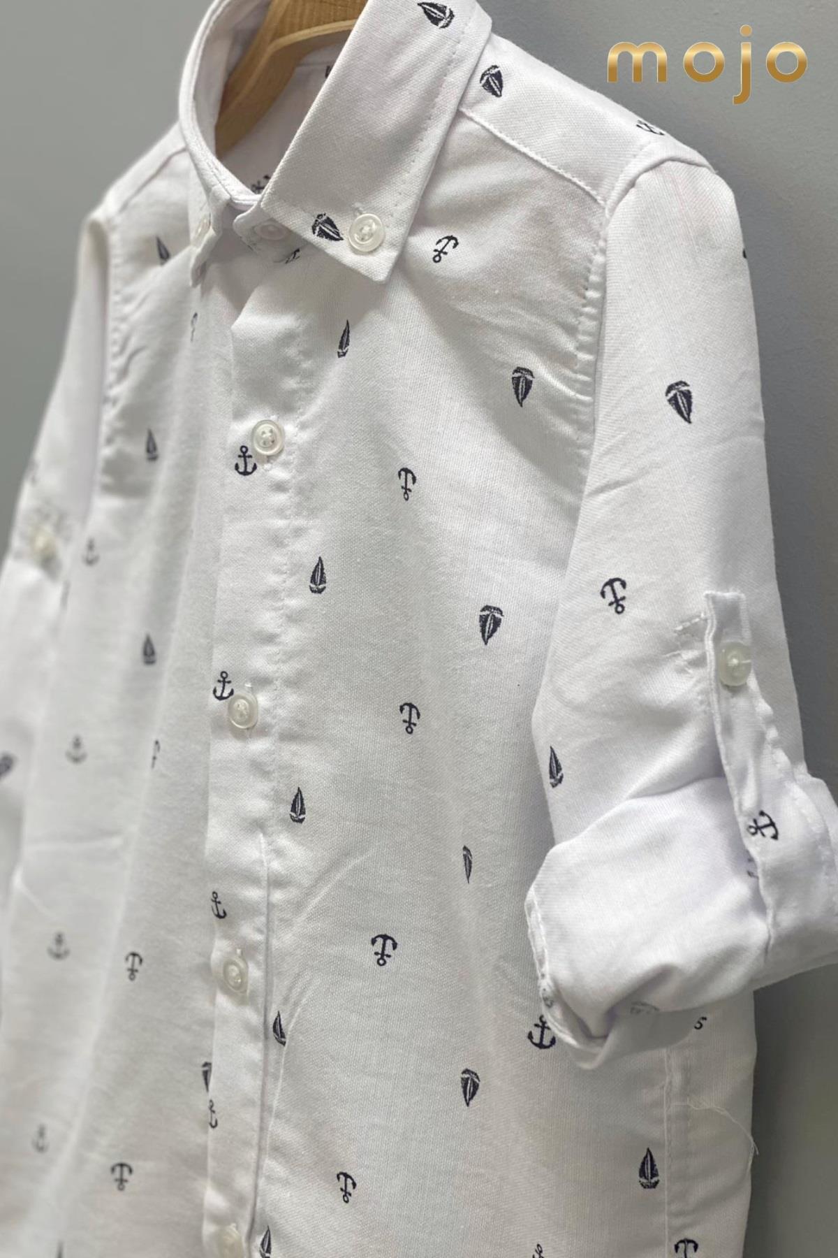 Woorage Erkek Bebek 1-5 Yaş Desenli Katlamalı Kol Gömlek 4015 Beyaz fotoğrafı 4 (önizleme)