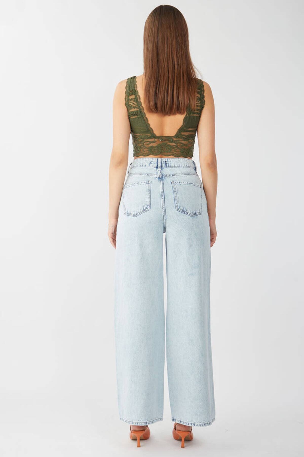 BANNY JEANS  Kadın Buz Mavi Bol Paça Uzun Jean Pantolon - Görsel 6