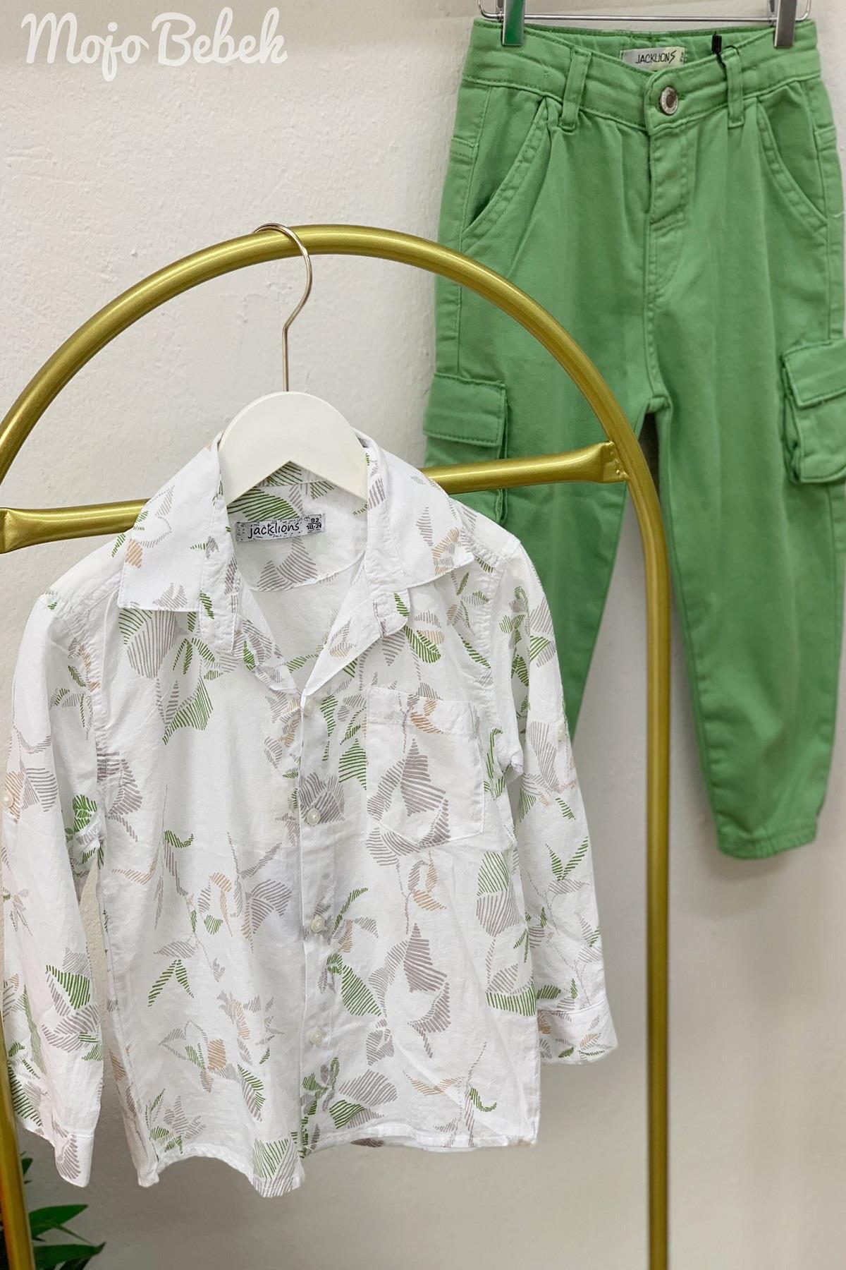 Mojo Bebek Mojo Erkek Bebek 1-4 Yaş Karışık Desenli Cepli Gömlek 22104 Ekru fotoğrafı 4 (önizleme)