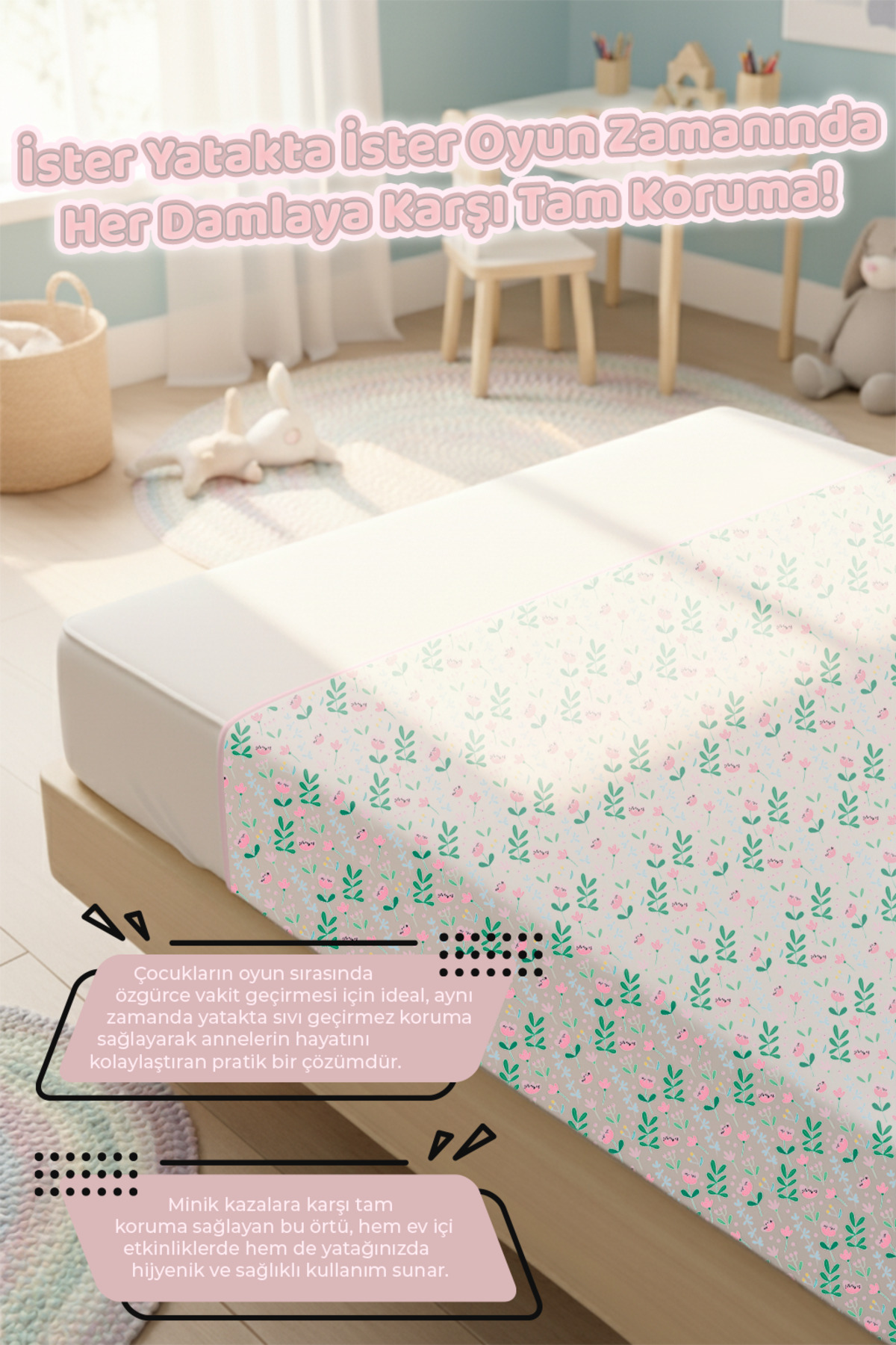 HAMUR Proof Sıvı Geçirmez Etkinlik Aktivite Halı Örtüsü Örtüsü Çok Amaçlı Bebek Çocuk Oyun Matı Flowy fotoğrafı 6 (önizleme)